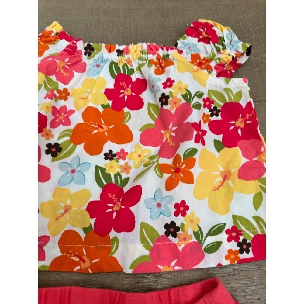 Gymboree Toddler Girls Floral Off-Shoulder Top & Pink Ruffled Shorts Set - 18-24